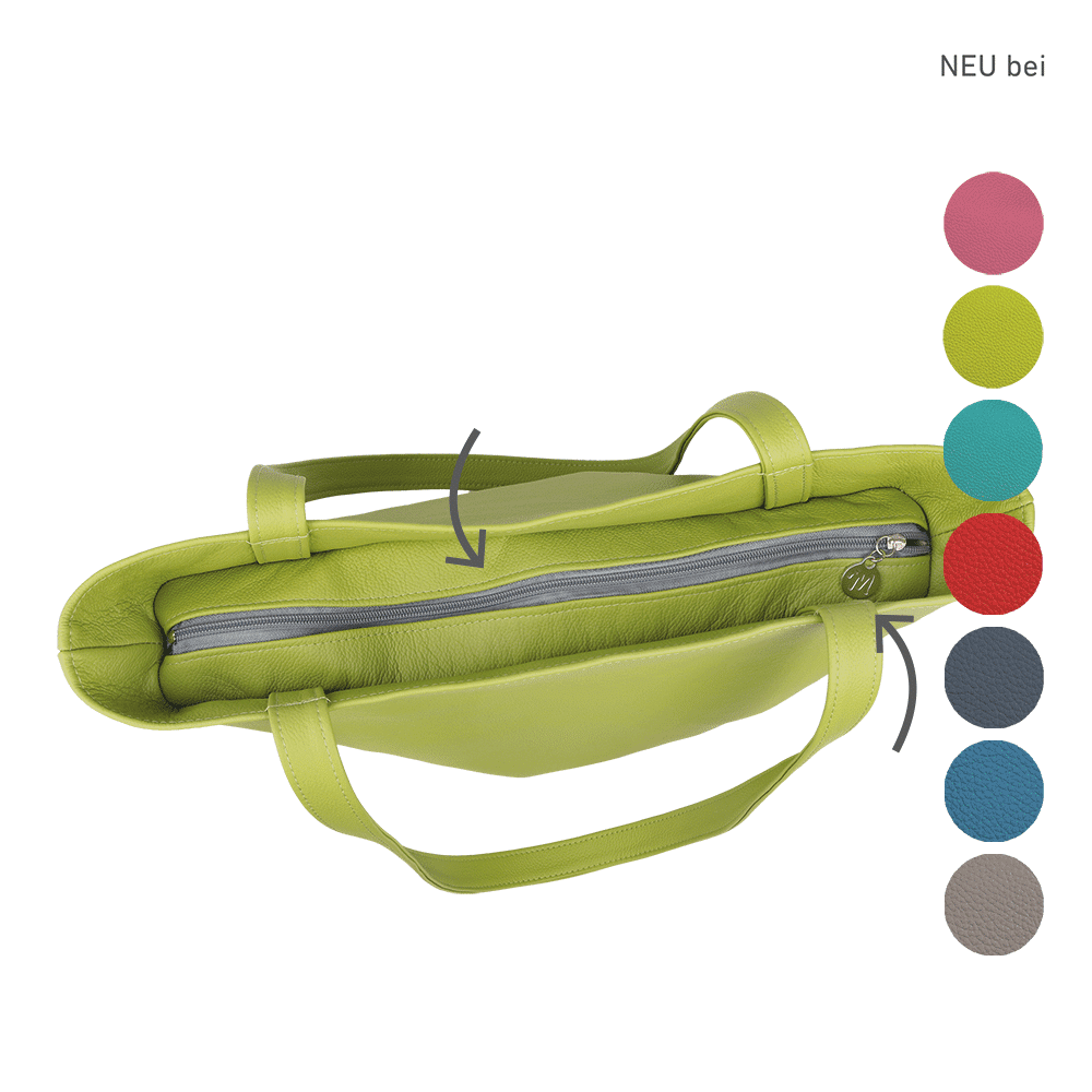 Tasche aus Leder in der Farbe apfelgrün, geschlossen.