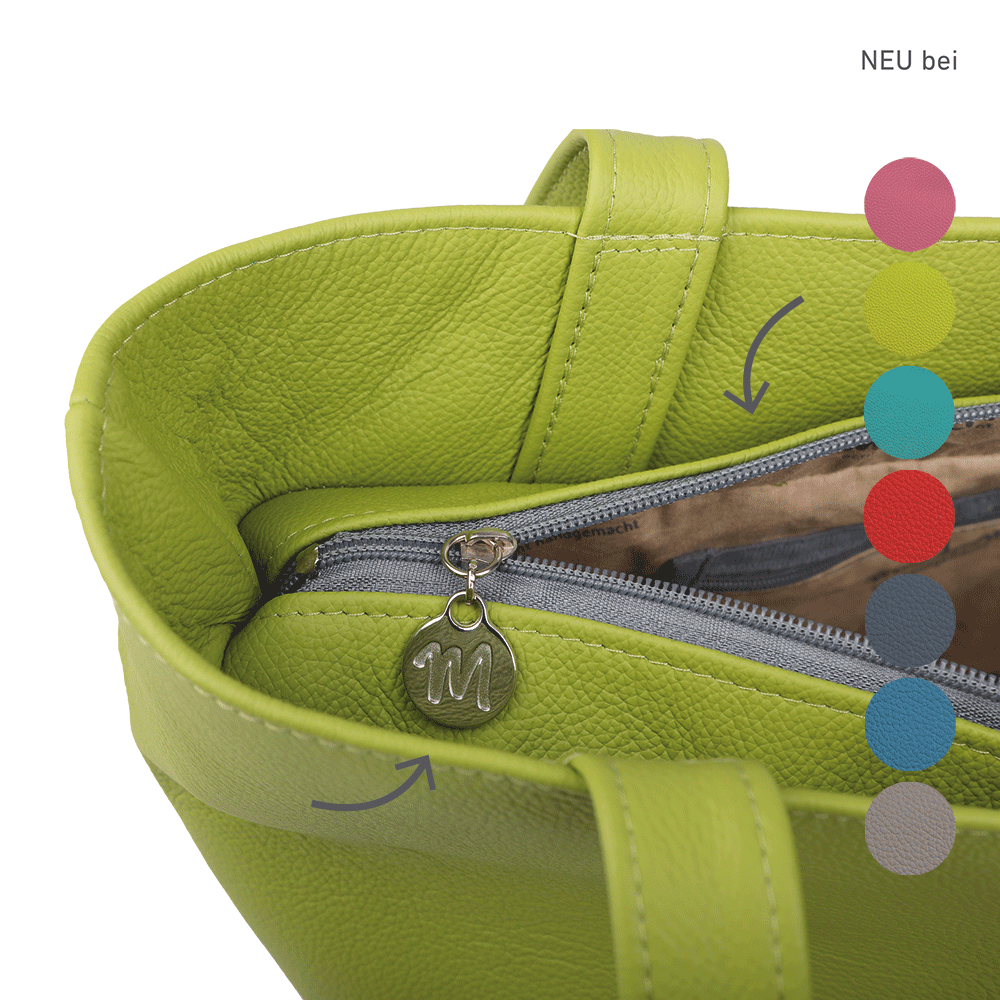 Tasche aus Leder in der Farbe apfelgrün.