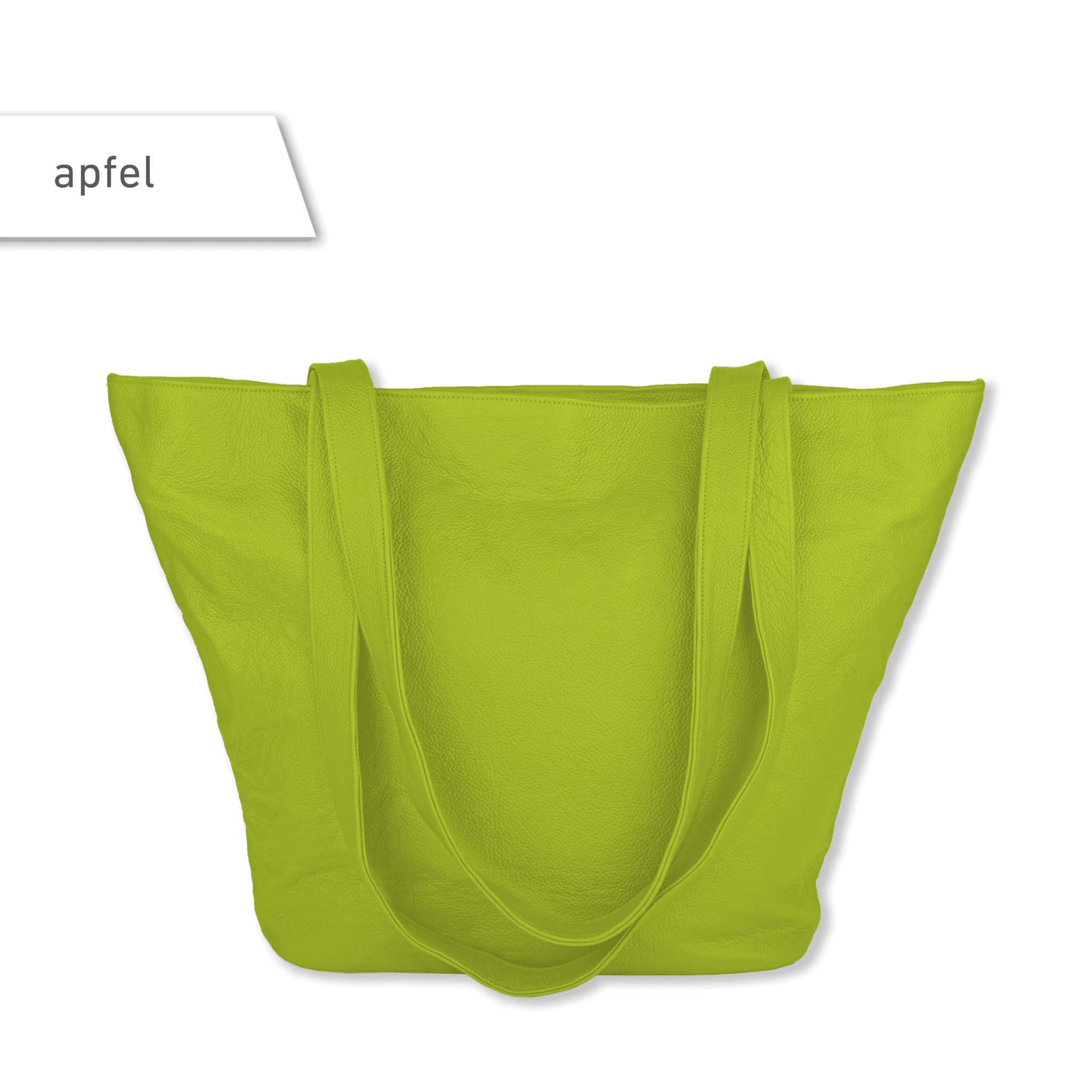 Eine Handtasche aus Leder in der Farbe apfelgrün.
