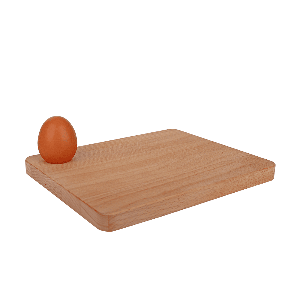 Frühstücksbrett aus Holz mit Eierloch.