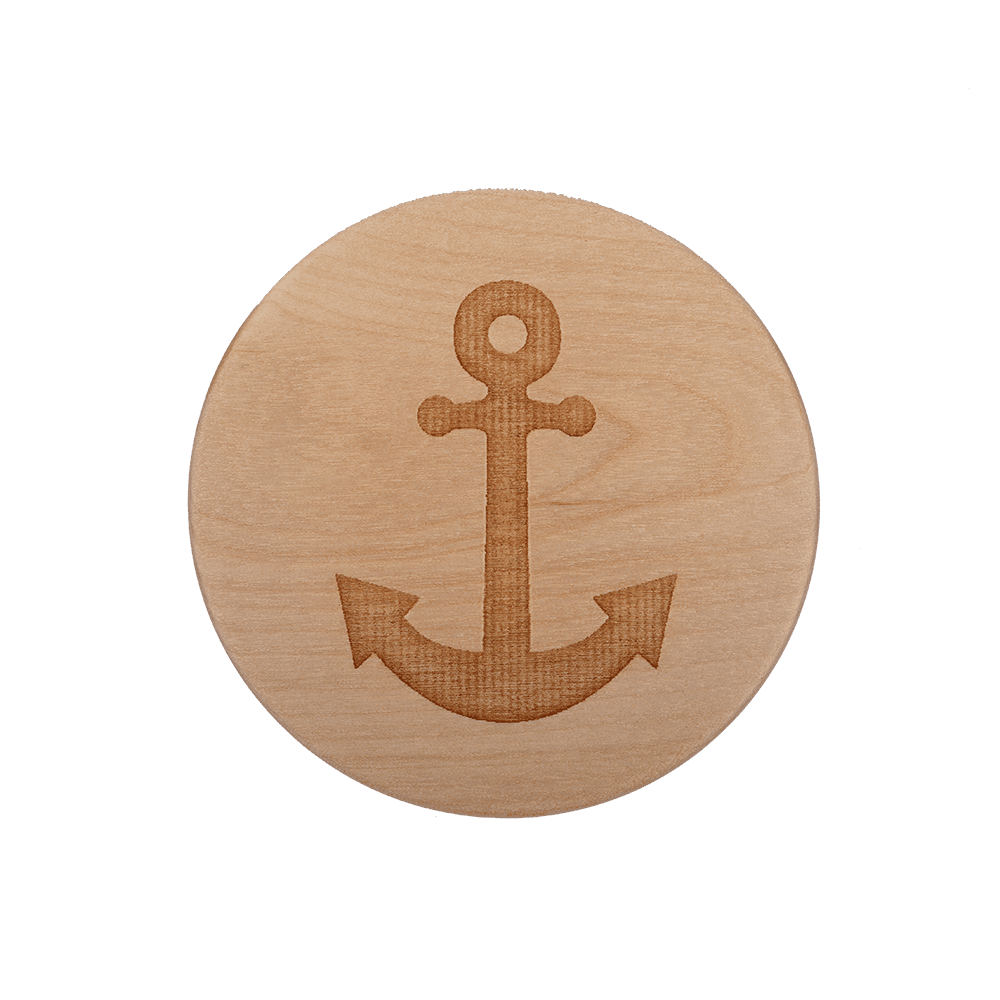Untersetzer aus Holz mit Anker-motiv.