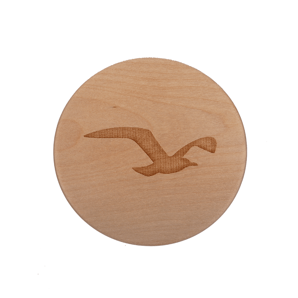 Untersetzer aus Holz mit Möwen-motiv.