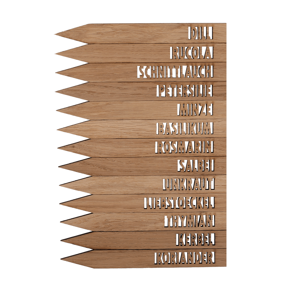 Pflanzenschilder aus Holz verschiedener Varianten.