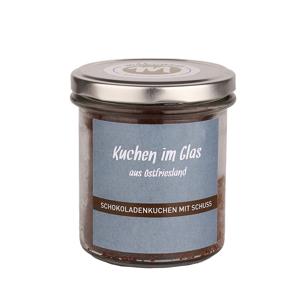 Kuchen im Glas, in der Geschmacksrichtung Schokoladenkuchen mit Schuss.