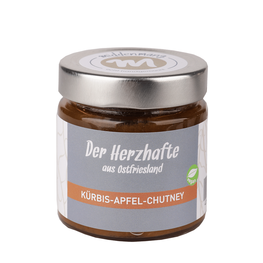 Ein Glas Kürbis-Apfel-Chutney.