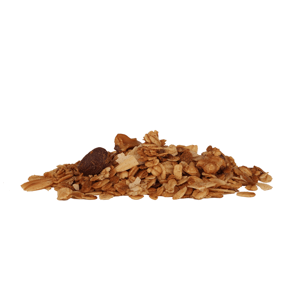 Ein Häufchen Knuspermüsli mit Mandel-Orange-Spekulatius.