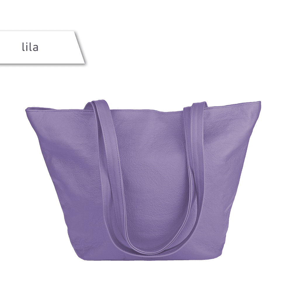 Handtasche aus Leder in der Farbe lila.
