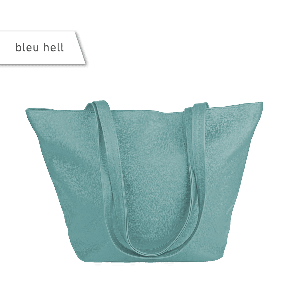 Handtasche aus Leder in der Farbe bleu hell, einem hellen türkis.
