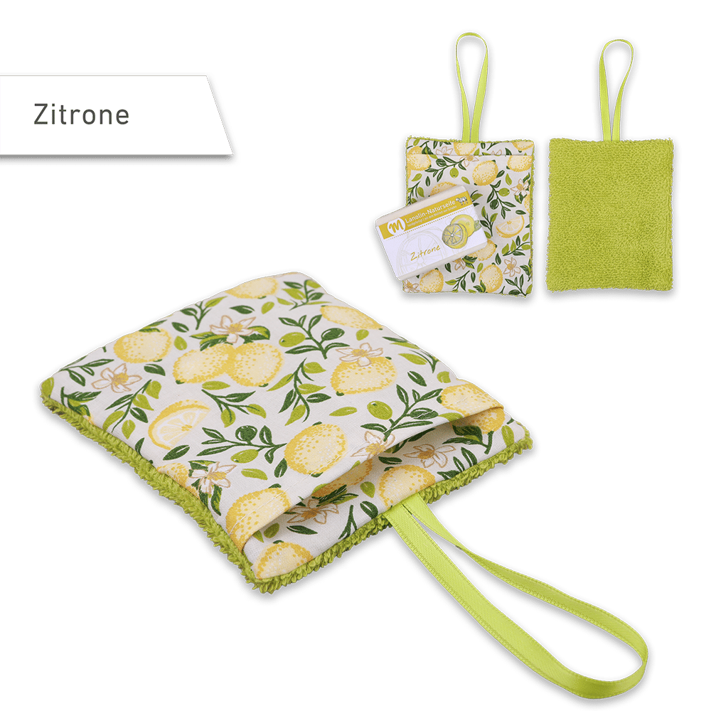 Seifenbeutel mit Zitronenmotiv.