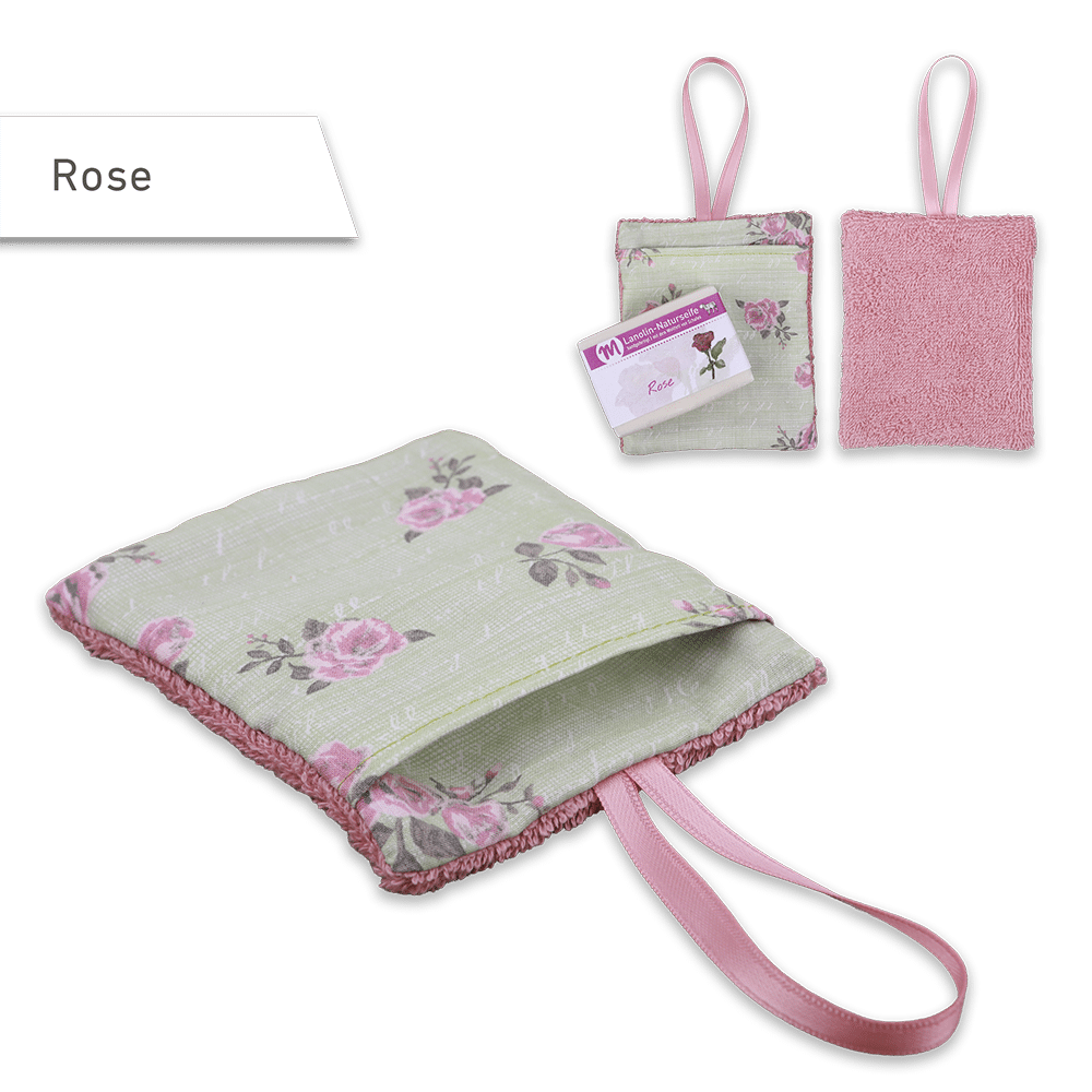 Seifenbeutel mit Rosen-Motiv.