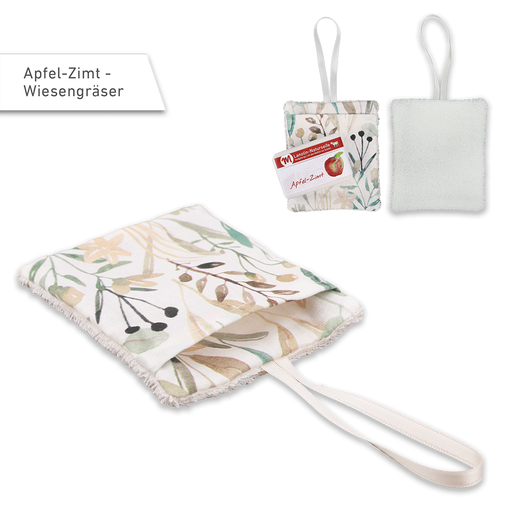 Seifenbeutel mit Wiesengräser-Motiv.