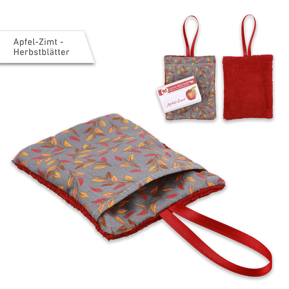 Seifenbeutel mit Herbstblätter-Motiv.