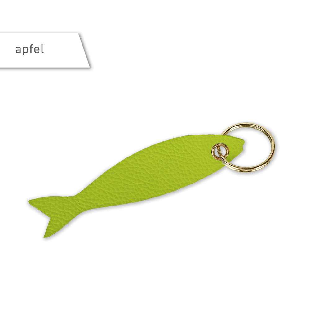 Schlüsselanhänger in Fischform aus Leder in der Farbe apfelgrün.