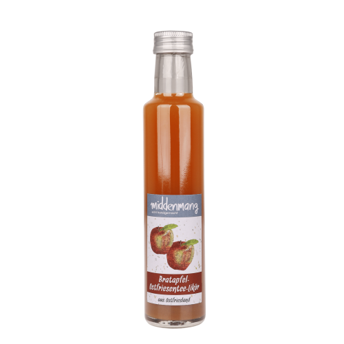 Eine Flasche Bratapfel-Ostfriesen-Likör.